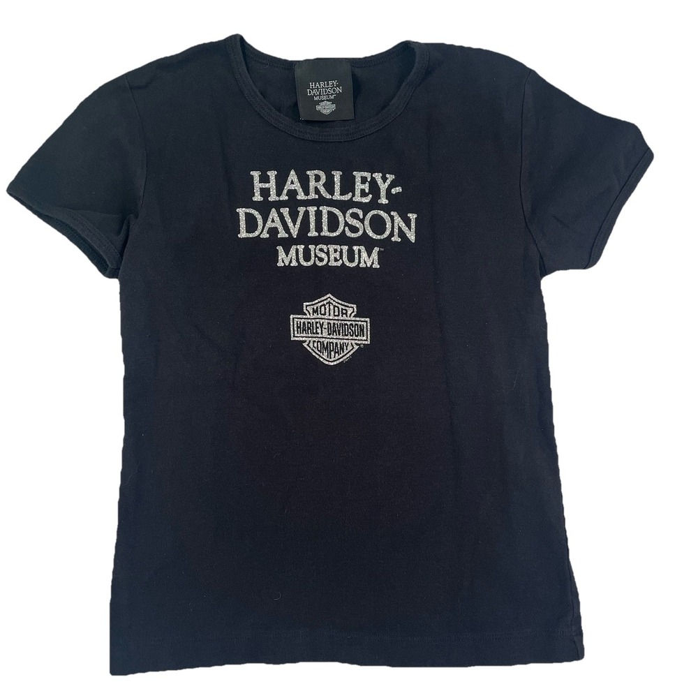 Harley Davidson Museum Black Tshirt Glitter Font Women's Large USA Babydoll‎ Tee